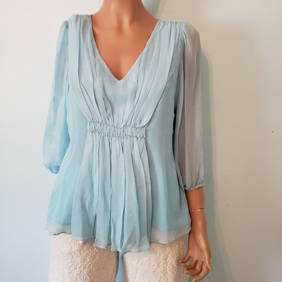 NWT Sundance 100% silk baby blue top, Size PM. - Picture 7 of 12